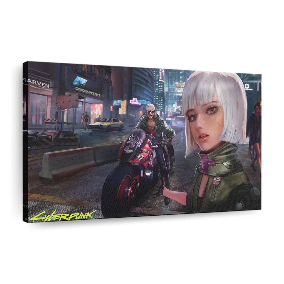 cyberpunk 2077 selfie girl with biker 4k